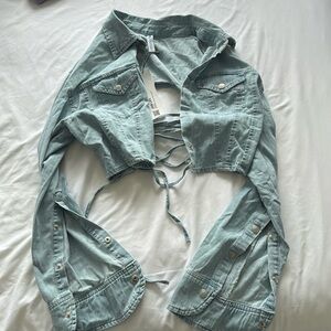 NWT! Zara lace-up back cropped jean jacket